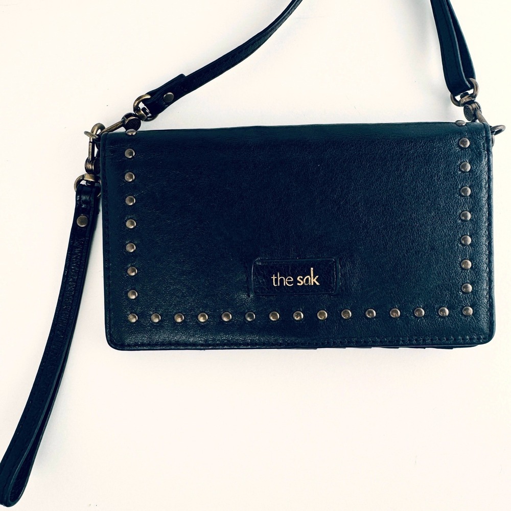 The Sak Leather Crossbody Wallet Studded Phone Bag Wristlet Organizer